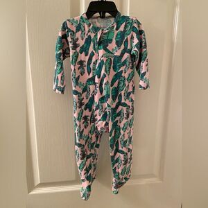 Egg by Susan Lazar Girls Pink Green Leaves Footed Zipper Sleeper Size 6 Months